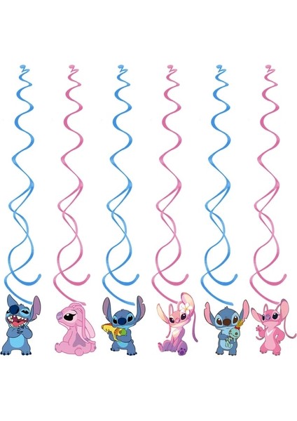 6 Adet Spiral Pembe Lilo ve Stitch Tema Parti Malzemeleri Set Mutlu Doğum Günü Banner Kek Topper 3D Balonlar Bebek Duş Çocuk Kız Parti Iyilik (Yurt Dışından)
