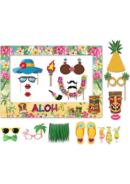2 Adet Keçe Süsleme 12 Adet Hawaii Aloha Tema Ananas Yengeç Kağıt Gözlük Maskesi Mutlu Tropikal Aloha Hawaii Yaz Doğum Günü Partisi Dekor Çocuklar Hediye (Yurt Dışından)