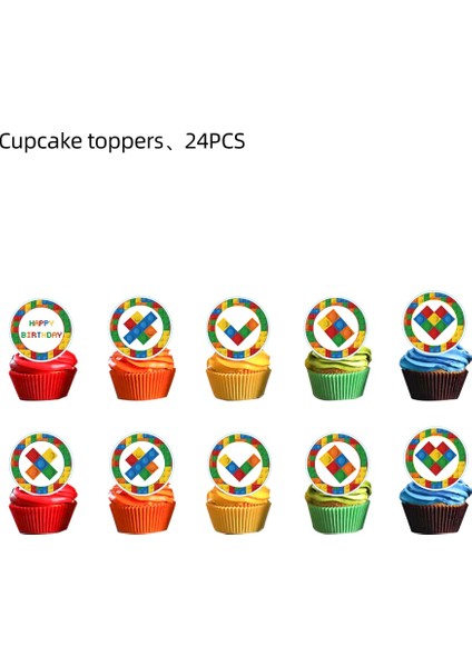 7 Inç 10 Adet Plaka Renkli Temalı Yapı Taşları Parti Malzemeleri Doğum Günü Partisi Süslemeleri Dahil Olmak Üzere Kek Topper Banner Lateks Balonlar Dekor (Yurt Dışından)