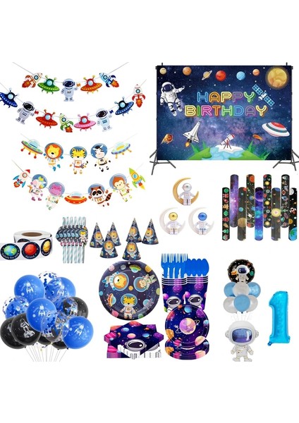 9 Adet Number8 Set Astronot Doğum Günü Partisi Süslemeleri Tek Kullanımlık Sofra Fincan Tabakları Kek Topper Dekor Boys Evren Dış Uzay Doğum Günü Teması (Yurt Dışından)