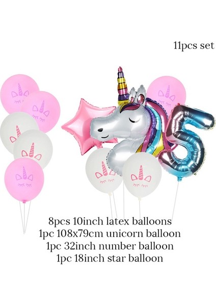11 Adet Balon 5 Peri Unicorn Deco Kız Doğum Günü Partisi 1 2 3 Yaş Parti Sofra Bir Yaşındaki Bebek Duş Dekorasyonu Unicornio Doğum Günü Malzemeleri (Yurt Dışından)
