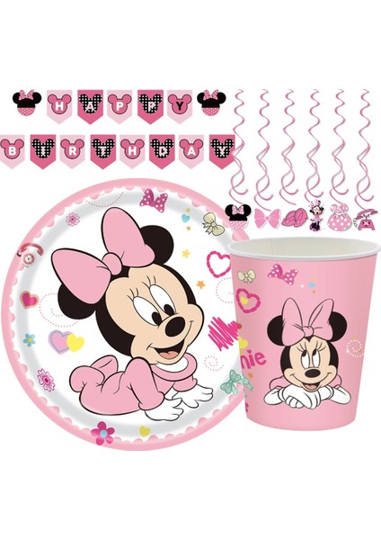 9 Inç 10 Adet Plaka Disney Minnie Mouse Doğum Günü Partisi Malzemeleri Sofra Masa Örtüsü Bardak Plaka Hediye Keseleri Bebek Kızlar Için Mini Bebek Duş Dekorasyonu (Yurt Dışından)