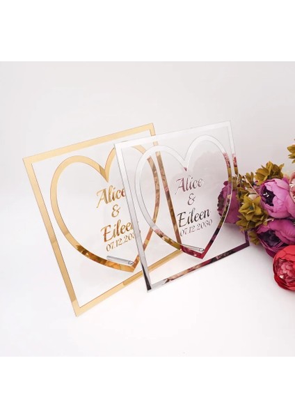 C534-ALTIN Ayna 20 cm Farklı Stil Özel Düğün Işaretleri Adı Tarih Akrilik Ayna Çerçevesi Kelime Işareti Parti Dekoru Tırnak Favor Hediye Yuvarlak Kalp (Yurt Dışından) modelleri