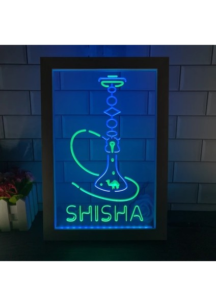 Yeşil ve Mavi 17X23 cm Nargile Nargile Dükkanı Ev Odası Man Cave Dekorasyon Çift Renkli LED Neon Burcu Fotoğraf Çerçevesi Yatak Odası Masası 3D Gece Lambası (Yurt Dışından)