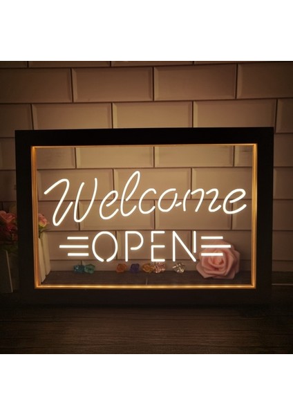 1 Renk Sıcak Renk 32X22 cm Açık Karşılama Mağazası Ekran Çift Renkli LED Neon Burcu Fotoğraf Çerçevesi Yaratıcı Masa Lambası Yatak Odası Masası Ahşap 3D Gece Lambası (Yurt Dışından)