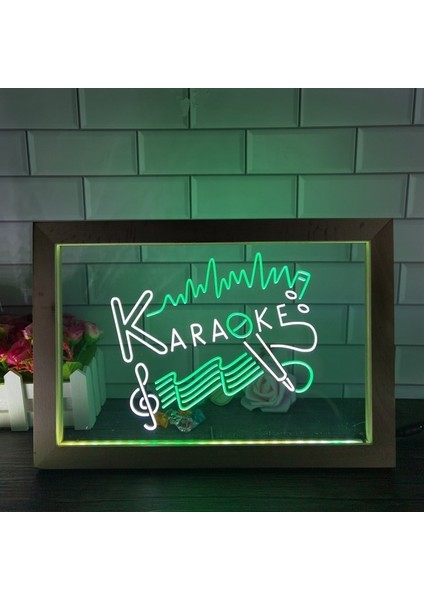 Beyaz ve Yeşil 23X17 cm Karaoke Pub Bar Club Kutusu Nr Çift Renkli LED Neon Burcu Fotoğraf Çerçevesi Yaratıcı Masa Lambası Yatak Odası Masası Ahşap 3D Gece Lambası (Yurt Dışından)