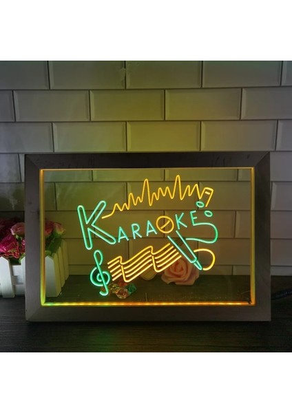 Yeşil ve Sarı 23X17 cm Karaoke Pub Bar Club Kutusu Nr Çift Renkli LED Neon Burcu Fotoğraf Çerçevesi Yaratıcı Masa Lambası Yatak Odası Masası Ahşap 3D Gece Lambası (Yurt Dışından)