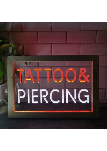 Beyaz ve Kırmızı 23X17 cm Dövme Piercing LED Neon Burcu Fotoğraf Çerçevesi Yaratıcı Masa Lambası Yatak Odası Masası Ahşap 3D Gece Lambası (Yurt Dışından)