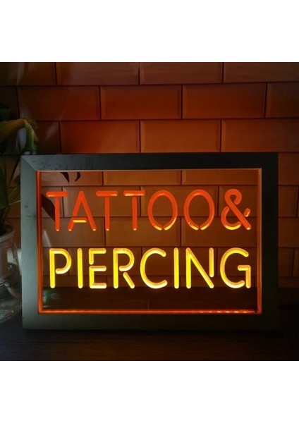 Kırmızı ve Sarı 23X17 cm Dövme Piercing LED Neon Burcu Fotoğraf Çerçevesi Yaratıcı Masa Lambası Yatak Odası Masası Ahşap 3D Gece Lambası (Yurt Dışından)