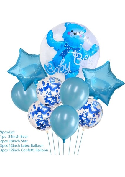 9 Adet Ayı Yıldız Mavi Bebek Duş Kız Erkek Bu Bir Erkek Bu Bir Kız Balon Afiş Cinsiyet Ortaya Doğum Günü Partisi Dekorasyon Çocuklar Oh Bebek Duş Seti Hediyeler (Yurt Dışından)