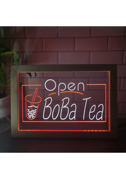 Beyaz ve Yeşil 23X17 cm Boba Çay Bo Ba Içecek Cafe Çift Renkli LED Neon Burcu Fotoğraf Çerçevesi Yaratıcı Masa Lambası Yatak Odası Masası Ahşap 3D Gece Lambası (Yurt Dışından) fiyatları