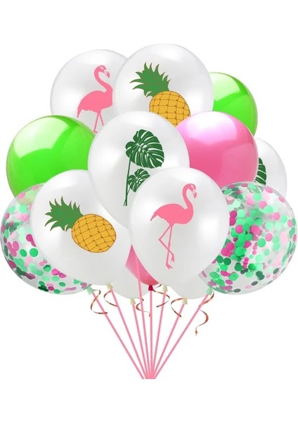 15 Adet Balon Yeşil Flamingo Doğum Günü Partisi Dekor Tek Kullanımlık Sofra Kağıt Fenerler Bardak Saman Balon Çocuk Bebek Duş Parti Malzemeleri (Yurt Dışından)