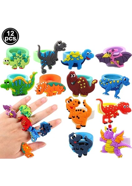 12 Adet Yüzük Dino Bilezik Seti Çocuklar Jurassic Dünya Için Hediye Şekeri Dinozor Parti Doğum Günü Eşleşen Bebek Duş Dekorasyonu (Yurt Dışından)