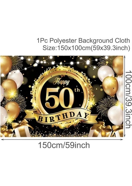Zemin 2 Mutlu 50. Doğum Günü Zemin Arka Plan Afiş Adam Peçete Balon Kapı Perdesi 50 Yıl Yıldönümü 50 Doğum Günü Partisi Dekoru (Yurt Dışından)
