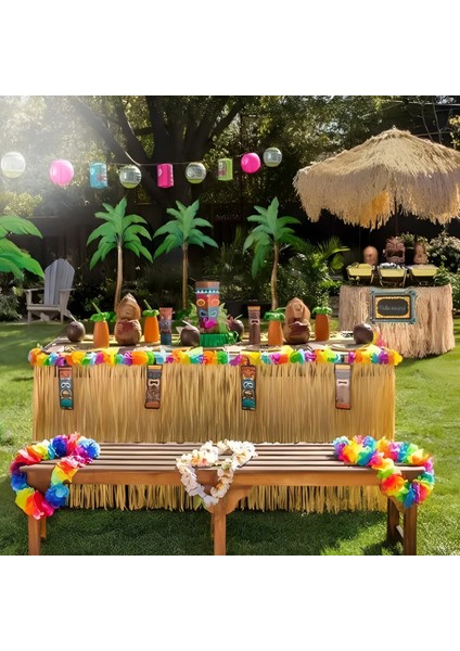 Içme Samanı 2 Saman Renkli Masa Etek Tropikal Hawaii Parti Dekorasyon Flamingo Tema Luau Parti Doğum Günü Düğün Dekorasyon Malzemeleri (Yurt Dışından)
