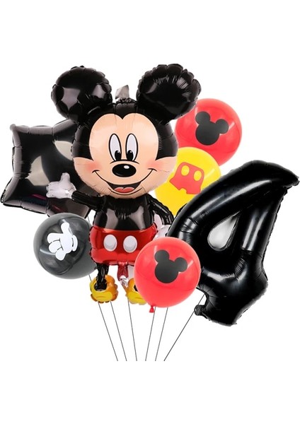 7 Adet Numarası 4 Disney Mickey Mouse Doğum Günü Partisi Dekorasyon Mickey Masa Örtüsü Tek Kullanımlık Sofra Plaka Masa Örtüsü Afiş Çocuk Parti Malzemeleri (Yurt Dışından)