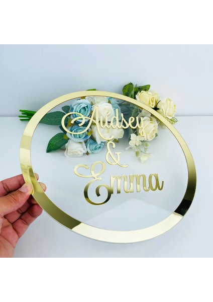 Ayna Altın 35 cm Kişiselleştirilmiş Gelin Damat Adı Ayna Çerçevesi Transperant Özel Düğün Tabela Akrilik Etiket Kelime Işareti Daire Şekli Plaka Dekor (Yurt Dışından) fiyatları