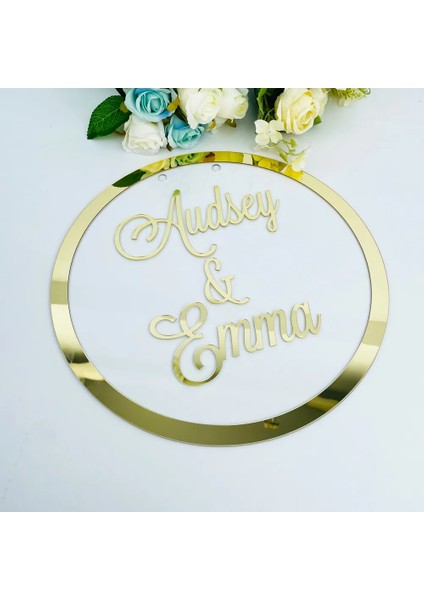 Ayna Altın 35 cm Kişiselleştirilmiş Gelin Damat Adı Ayna Çerçevesi Transperant Özel Düğün Tabela Akrilik Etiket Kelime Işareti Daire Şekli Plaka Dekor (Yurt Dışından) fırsatları