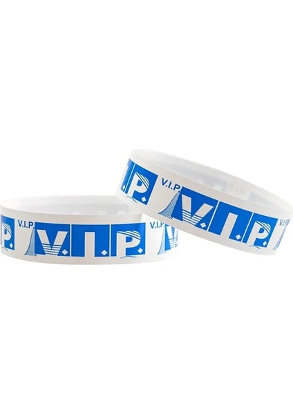 Vıp Mavi 19X250MM 100 Adet Parti Kağıt Bilekliği Sentetik Kağıt Bilezik Toplantı Yapışkan Bileklik Baskı Desen Logolu Kağıt Kartı Parti Bilekliği (Yurt Dışından)