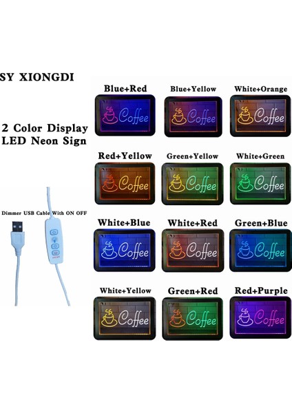 7 Renk 23X17 cm Kahve Fincanı Dükkanı Cappuccino Cafe Çift Renkli LED Neon Burcu Fotoğraf Çerçevesi Yatak Odası Masası 3D Gece Lambası (Yurt Dışından) fırsatları