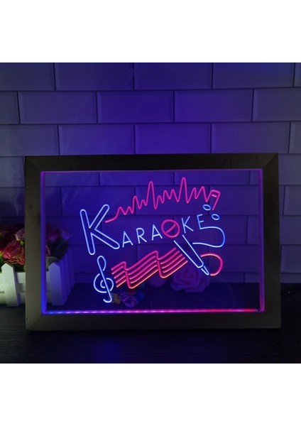 Mavi ve Kırmızı 23X17 cm Karaoke Pub Bar Club Kutusu Nr Çift Renkli LED Neon Burcu Fotoğraf Çerçevesi Yaratıcı Masa Lambası Yatak Odası Masası Ahşap 3D Gece Lambası (Yurt Dışından)