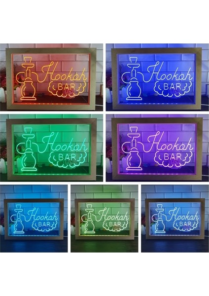 7 Renk 23X17 cm Nargile Bar LED Neon Burcu Fotoğraf Çerçevesi Yaratıcı Masa Lambası Yatak Odası Masası Ahşap 3D Gece Lambası (Yurt Dışından)