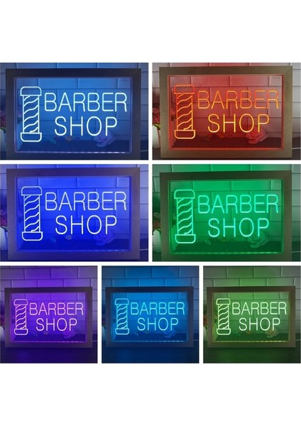 7 Renk 23X17 cm Açık Yenı Berber Dükkanı Saç Kesim Çift Renkli LED Neon Burcu Fotoğraf Çerçevesi Yaratıcı Masa Lambası Yatak Odası Masası Ahşap 3D Gece Lambası (Yurt Dışından)