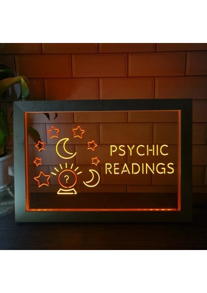 Kırmızı ve Sarı 23X17 cm Psişik Okumalar Kristal Top Çift Renkli LED Neon Burcu Fotoğraf Çerçevesi Yaratıcı Masa Lambası Yatak Odası Masası Ahşap 3D Gece Lambası (Yurt Dışından)