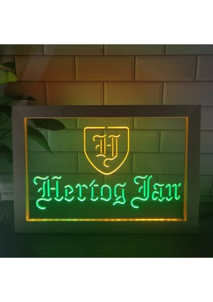Yeşil ve Sarı 23X17 cm Hertog Jan Bar Hollanda Bira LED Neon Burcu Fotoğraf Çerçevesi Yaratıcı Masa Lambası Yatak Odası Masası Ahşap 3D Gece Lambası (Yurt Dışından)