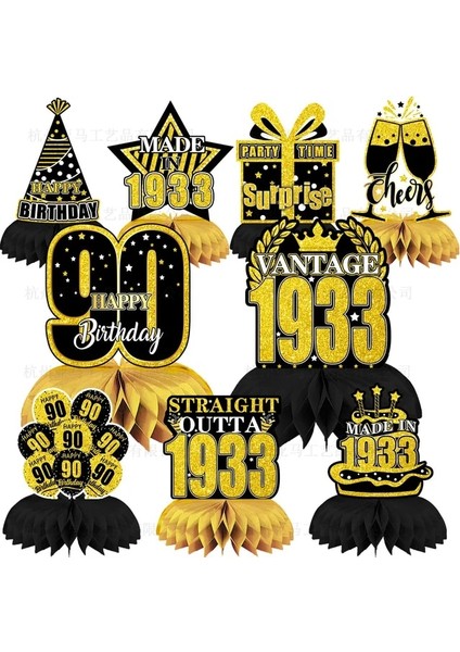 90 Siyah Altın 50 Yaşındaki Doğum Günü Partisi Dekor Tezahürat 18TH 30TH 40TH 50TH 60TH Doğum Günü Partisi Petek Desenli Kağıt Yelpazesi Masa Süsleri (Yurt Dışından)