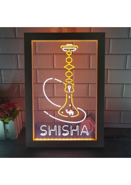 Beyaz ve Turuncu 17X23 cm Nargile Nargile Dükkanı Ev Odası Man Cave Dekorasyon Çift Renkli LED Neon Burcu Fotoğraf Çerçevesi Yatak Odası Masası 3D Gece Lambası (Yurt Dışından)