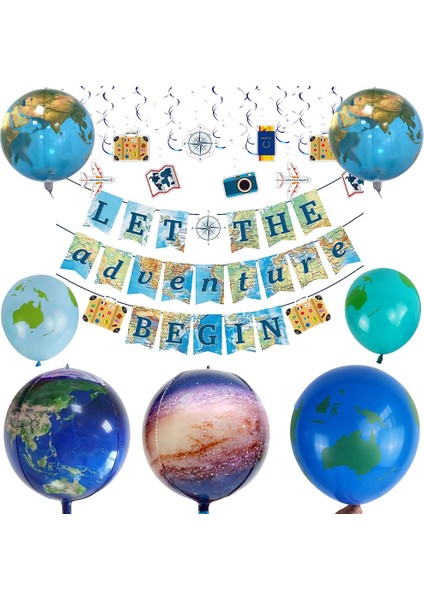 Lateks Balon 3 Macera Başlasın Banner Seyahat Temalı Emeklilik Süslemeleri Asılı Girdap Toprak Balonlar Veda Parti Malzemeleri (Yurt Dışından)