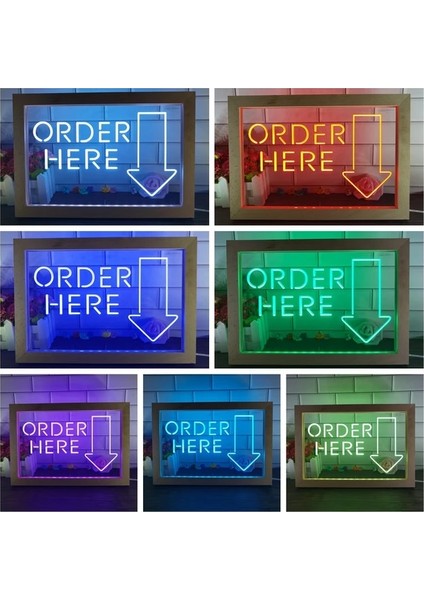 7 Renk 23X17 cm Buradan Sipariş Verin Kasiyer Dükkanı Çift Renkli LED Neon Burcu Fotoğraf Çerçevesi Yaratıcı Masa Lambası Yatak Odası Masası Ahşap 3D Gece Lambası (Yurt Dışından)