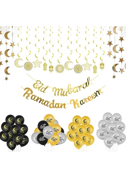 Balon4-10 Adet 6 Adet Eid Mubarak Spiral Banner Islam Müslüman Altın Girdap Eid Kolye Bunting Hac Mübarek Festivali Parti Ramazan Ev Dekorasyon (Yurt Dışından)