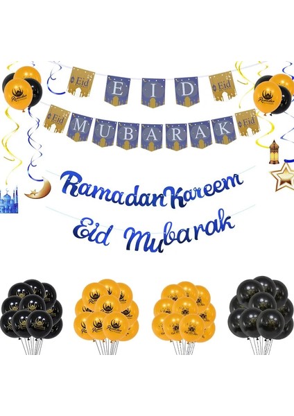 Balon4-10 Adet 6 Adet Eid Mubarak Spiral Banner Islam Müslüman Altın Girdap Eid Kolye Bunting Hac Mübarek Festivali Parti Ramazan Ev Dekorasyon (Yurt Dışından) modelleri