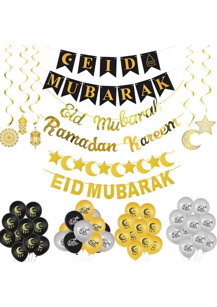 Balon4-10 Adet 6 Adet Eid Mubarak Spiral Banner Islam Müslüman Altın Girdap Eid Kolye Bunting Hac Mübarek Festivali Parti Ramazan Ev Dekorasyon (Yurt Dışından) fırsatları