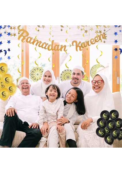 Balon4-10 Adet 6 Adet Eid Mubarak Spiral Banner Islam Müslüman Altın Girdap Eid Kolye Bunting Hac Mübarek Festivali Parti Ramazan Ev Dekorasyon (Yurt Dışından) indirimleri