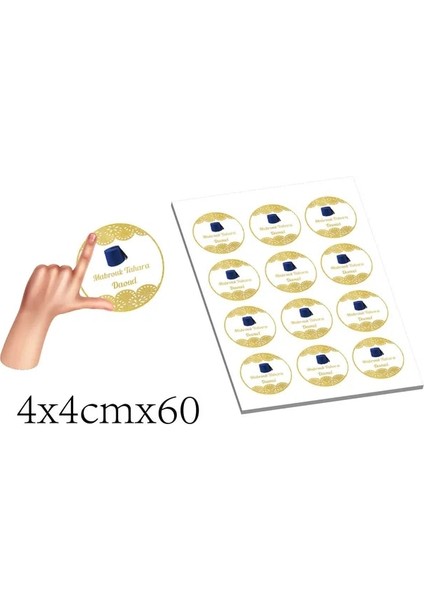 Mavi Şapka 4 cm x 60 72/45 Kişiselleştirilmiş Sünnet Mübarek Tahara Çanta Hediye Kutusu Şeker Etiketleri Kendinden Yapışkanlı Isim Çıkartmaları Bebek Duş Noel Dekor (Yurt Dışından)