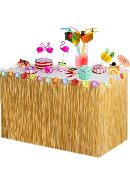 Set 6 2 Boyutu Hawaii Parti Süslemeleri Tropikal Yapay Çiçekler Çim Masa Etek Flamingo Doğum Günü Partisi Masa Dekorasyon Malzemeleri (Yurt Dışından)