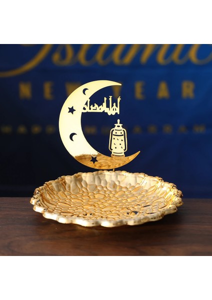 Tepsi B Eid Mubarak Metal Altın Fındık Tepsisi Işık ile Ramazan Dekor Ev Eid Al Adha Islam Ramazan Kareem Müslüman Festivali Süsleme (Yurt Dışından) fırsatları