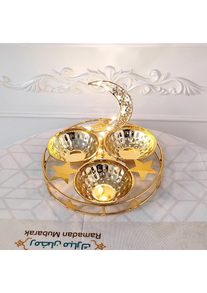 Tepsi B Eid Mubarak Metal Altın Fındık Tepsisi Işık ile Ramazan Dekor Ev Eid Al Adha Islam Ramazan Kareem Müslüman Festivali Süsleme (Yurt Dışından) indirimleri