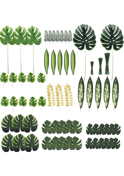 2 Adet Yapay Yeşillik Tropikal Palmiye Yaprakları Brezilya Yaprağı Orman Safari Doğum Günü Partisi Dekorasyon Düğün Ev Masa Süsü Sahte Bitki (Yurt Dışından)