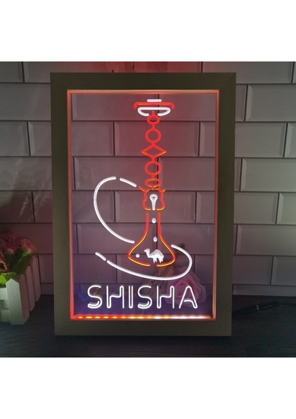 Beyaz ve Kırmızı 17X23 cm Nargile Nargile Dükkanı Ev Odası Man Cave Dekorasyon Çift Renkli LED Neon Burcu Fotoğraf Çerçevesi Yatak Odası Masası 3D Gece Lambası (Yurt Dışından)