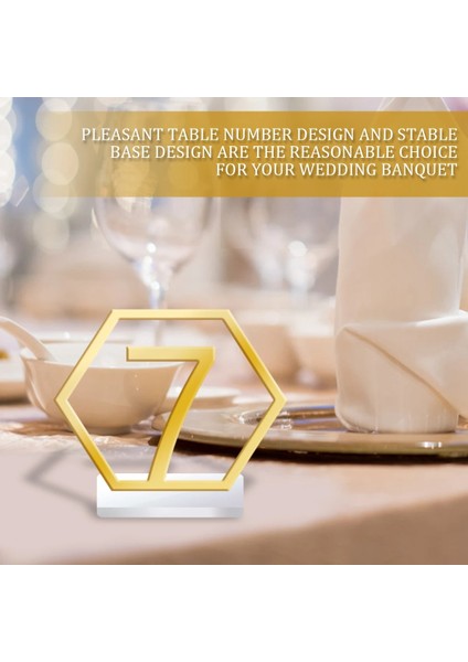 Altın 15 Adet 1-15 Akrilik Masa Numaraları Düğün Altıgen Koltuk Numaraları Tutucu Tabanı ile Altın Oymak Resepsiyon Standları Koltuk Numarası (Yurt Dışından) modelleri