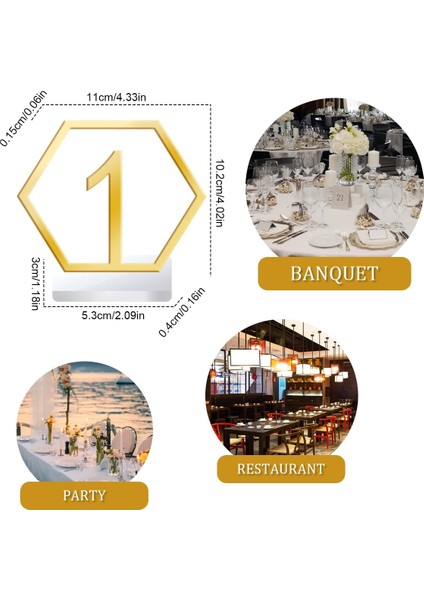 Altın 15 Adet 1-15 Akrilik Masa Numaraları Düğün Altıgen Koltuk Numaraları Tutucu Tabanı ile Altın Oymak Resepsiyon Standları Koltuk Numarası (Yurt Dışından) fırsatları