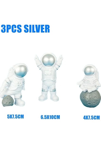 3 Adet Gümüş Astronot Doğum Günü Partisi Süslemeleri Tek Kullanımlık Sofra Fincan Tabakları Kek Topper Dekor Boys Evren Dış Uzay Doğum Günü Teması (Yurt Dışından)