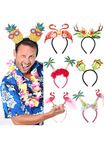 D Hawaii Parti Kafa Bandı Hawaii Flamingo Ananas Hindistan Cevizi Ağacı Hairband Çocuklar Mutlu Yaz Tropikal Aloha Doğum Günü Partisi Dekorları (Yurt Dışından)