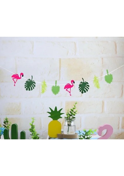 Banner 9 Adet Hawaii Flamingo Centerpieces Flamingo Düğün Doğum Günü Partisi Tropikal Aloha Luau Yaz Orman Flamingo Parti Malzemeleri (Yurt Dışından)