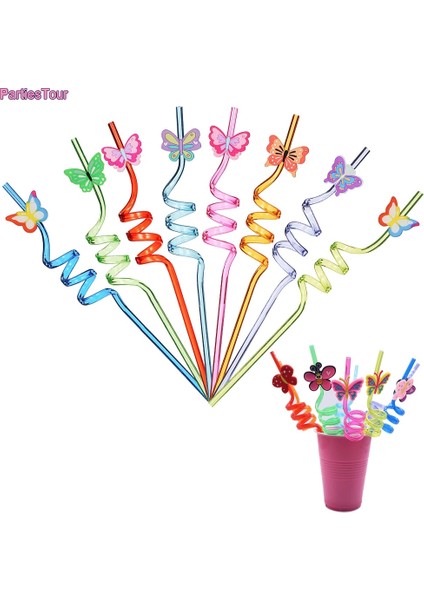 D 8 Adet Kelebek Pipet Yeniden Kullanılabilir Kelebek Pipetler Doğum Günü Saman Bebek Duş Kız Kelebek Doğum Günü Partisi Malzemeleri (Yurt Dışından)