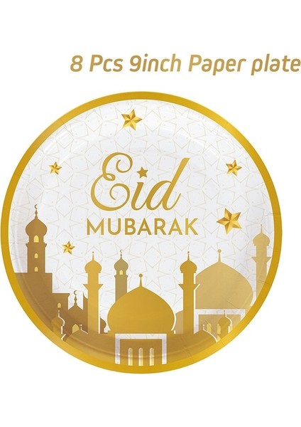 8 Adet 9 Inç Plaka Ramazan Süslemeleri Altın Eid Mubarak Asılı Afiş Kağıt Tabak Bardak Ramazan Kareem Kurban Bayramı Islam Hac Parti Malzemeleri (Yurt Dışından)